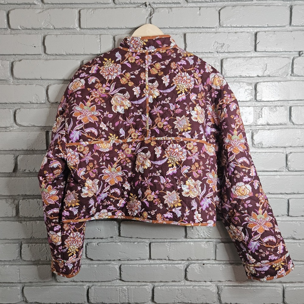 7 For All Mankind Women Cropped Quilted Floral Barn Jacket Chore Coat L Red NWT - Picture 5 of 16